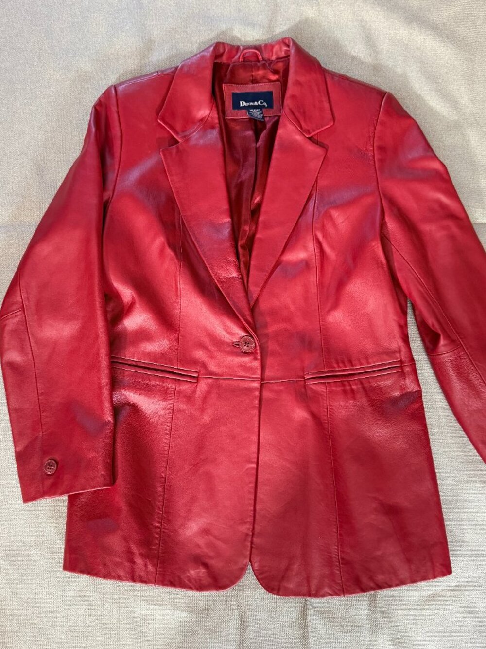 Denim Co Red Leather Blazer Size Medium